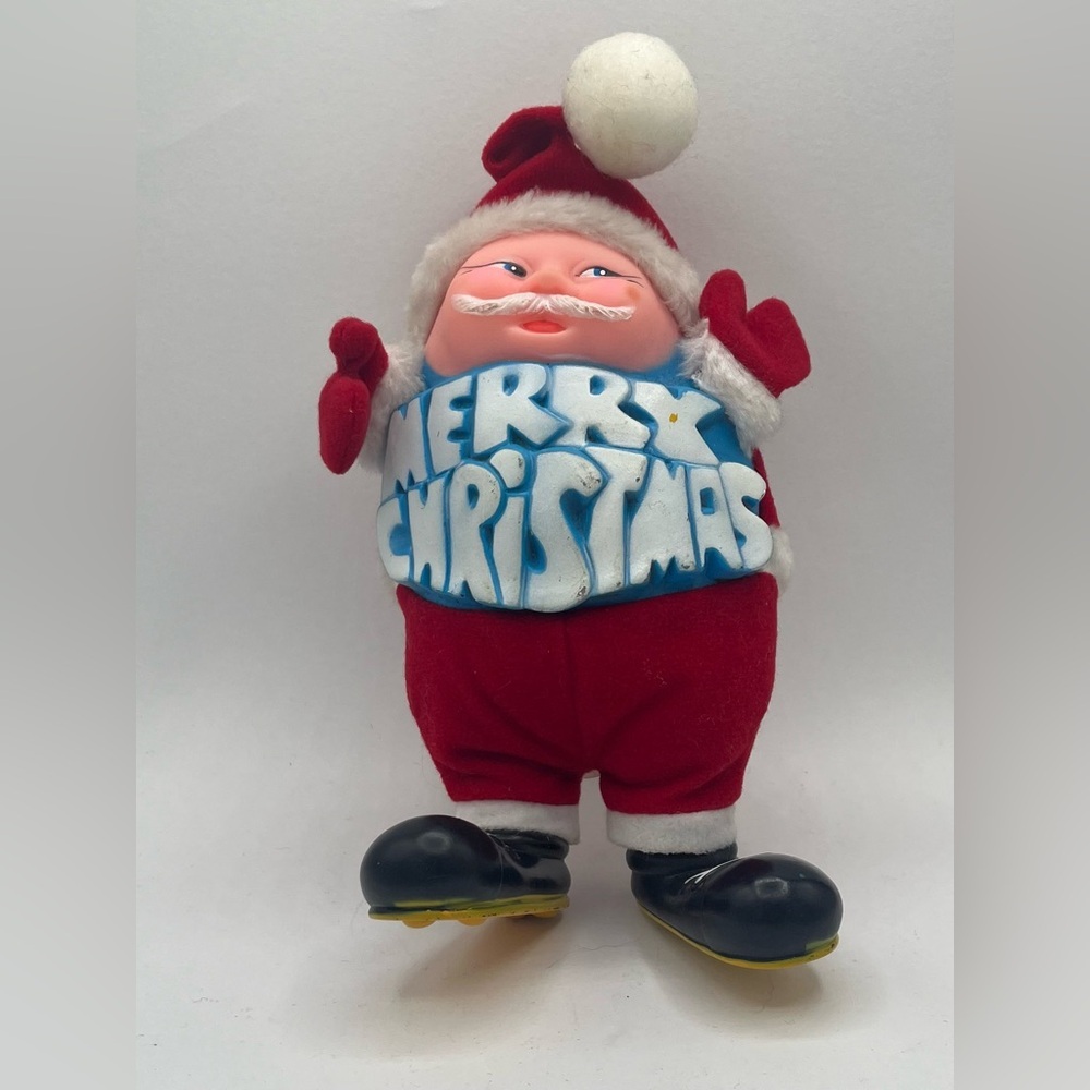 Vintage Rubber Face Santa Toy Plush Merry Christmas Grayhound Specialty Korea 7”